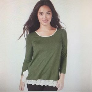 Lauren Conrad Green and Lace Mock Layered Tunic L